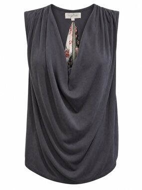 Mystree Draped Cowl Neck Sleeveless Top Medium Gray